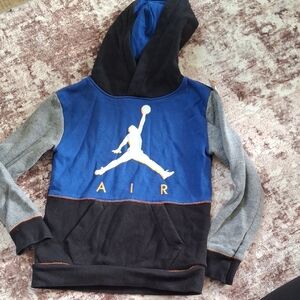 Jordan Kids Blue and Black Hoodie with Gray Sleeves
